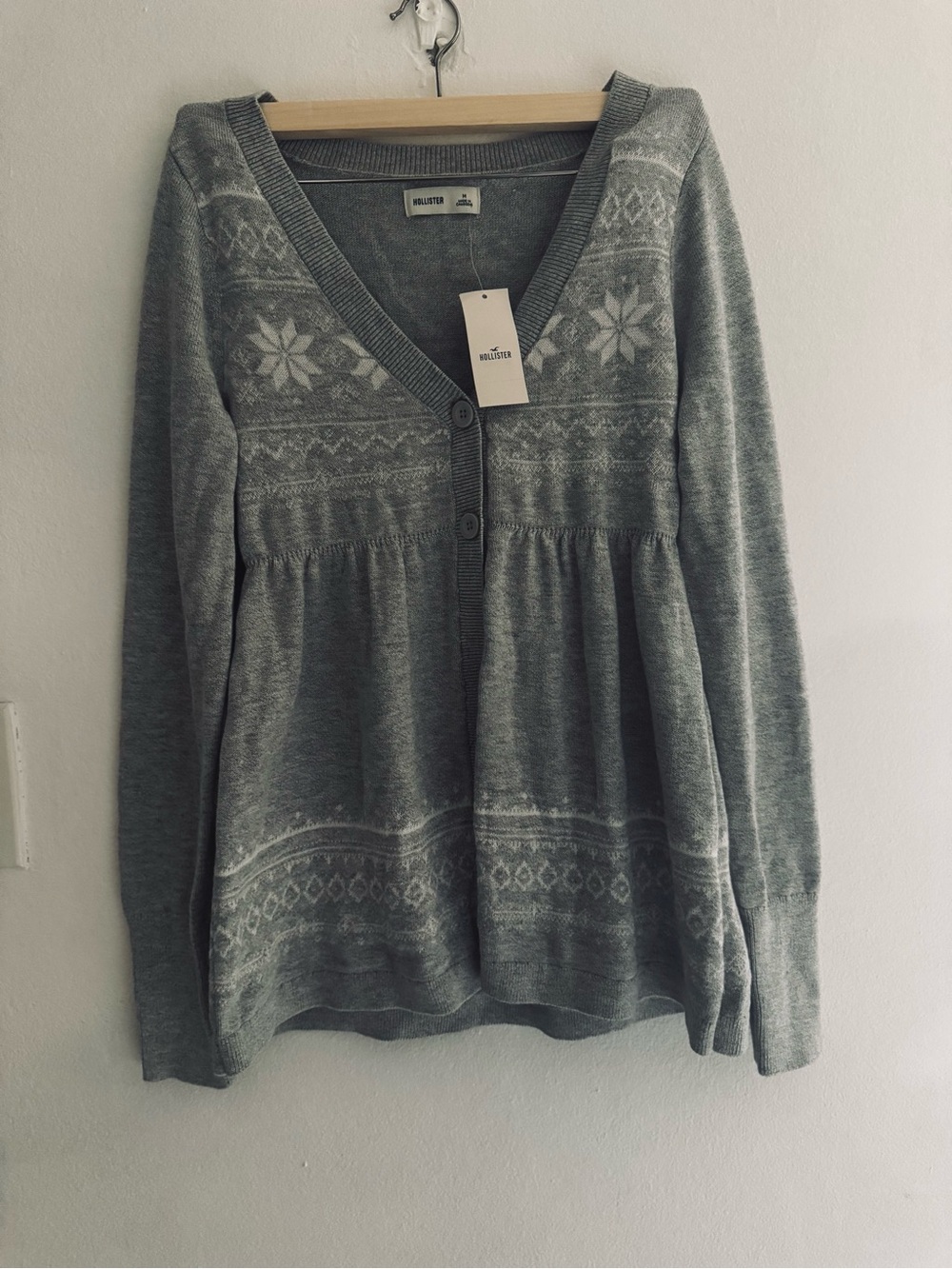Hollister Light Gray Fair Isle V‑Neck Knit Cardigan